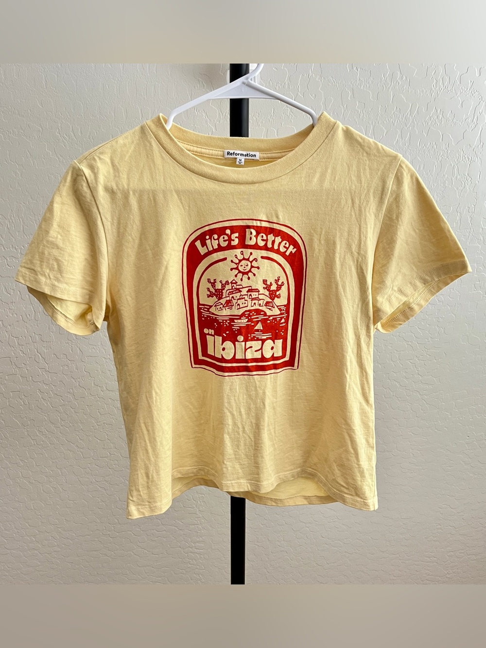 Reformation Yellow Ibiza Short Sleeve Graphic Tee Shirt